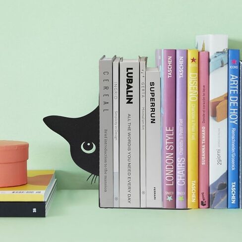 نهايات كتب معدنية لطيفة على شكل قطة سوداء - نهايات كتاب بتصميم قطة إبداعية لرف الكتب في المكتب المنزلي، هدية مثالية لمحبي القطط (أسود، نصف وجه) in Kuwait
