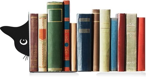 نهايات كتب معدنية لطيفة على شكل قطة سوداء - نهايات كتاب بتصميم قطة إبداعية لرف الكتب في المكتب المنزلي، هدية مثالية لمحبي القطط (أسود، نصف وجه) in Kuwait
