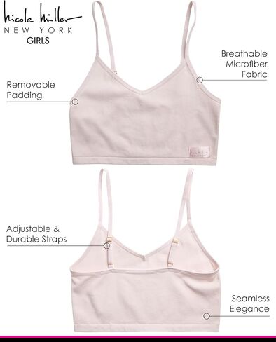 Nicole Miller Girls' Training Bra - 3 Pack/6 Pack Seamless Long Line Cami Bralette - Breathable Sports Bra for Girls (S-XL), Size X-Large, White/Medium Grey Heather/Light Pink- 3pk in Saudi Arabia