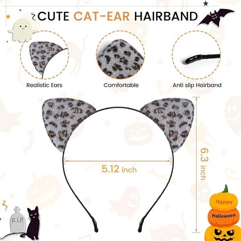 Edoneery Halloween Cat Ears Headband for Women, Furry Leopard Cat Ear Hairband, Costume Hair Accessory for Cosplay Parties in Kuwait