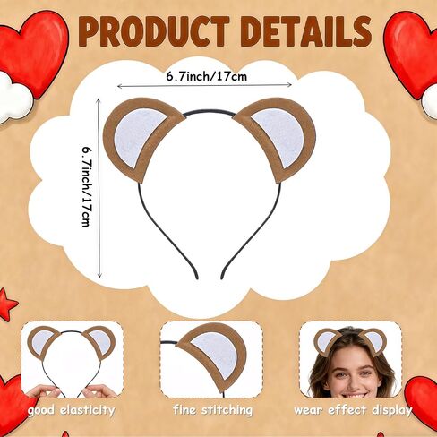 YIXAXKAO Bear Ears Headband Bear Costume Headband Iron-On Patch Halloween Bear Costume Accessories Set for Women in Saudi Arabia