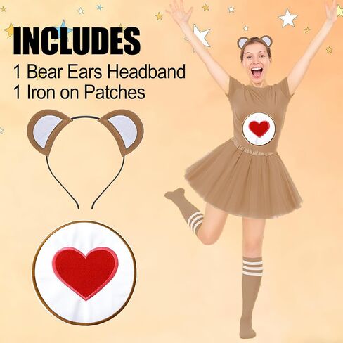 YIXAXKAO Bear Ears Headband Bear Costume Headband Iron-On Patch Halloween Bear Costume Accessories Set for Women in Saudi Arabia