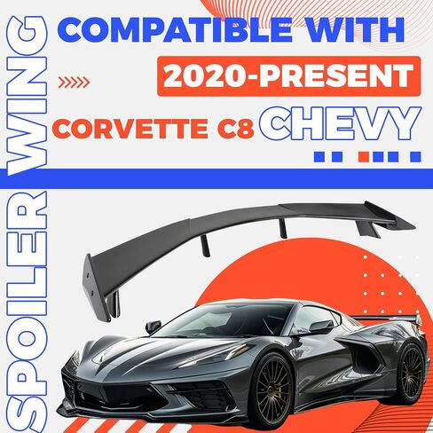 HECASA Rear Trunk Spoiler Compatible with 2020 2021 2022 2023 2024 Corvette C8 Models Rear High Wing Spoiler, Glossy Black in Saudi Arabia
