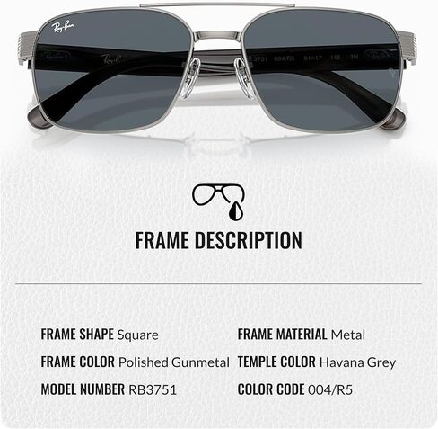 Ray-Ban RB3751 Square Shaped Sunglasses for Men & Women with Official RAYBAN Eyewear Kit in Saudi Arabia