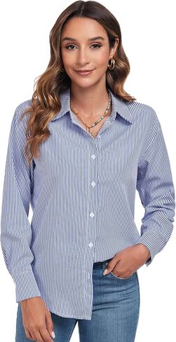 Atnlewhi Women's Button Down Striped Shirts Long Sleeve Office Formal Casual Work Blouses Tops in Saudi Arabia
