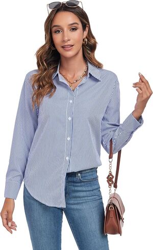 Atnlewhi Women's Button Down Striped Shirts Long Sleeve Office Formal Casual Work Blouses Tops in Saudi Arabia