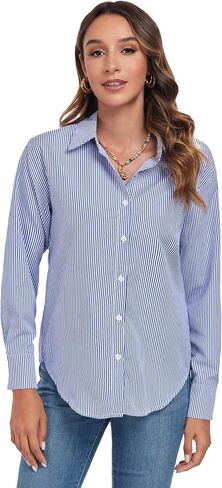 Atnlewhi Women's Button Down Striped Shirts Long Sleeve Office Formal Casual Work Blouses Tops in Saudi Arabia