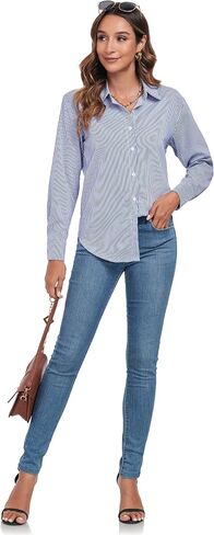 Atnlewhi Women's Button Down Striped Shirts Long Sleeve Office Formal Casual Work Blouses Tops in Saudi Arabia