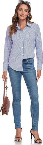 Atnlewhi Women's Button Down Striped Shirts Long Sleeve Office Formal Casual Work Blouses Tops in Saudi Arabia