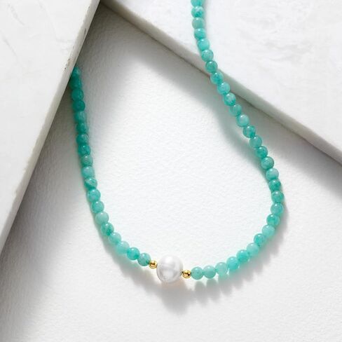 Ross-Simons 8.5-9mm Cultured Pearl and 4-4.5mm Amazonite Bead Necklace With 18kt Gold Over Sterling in Saudi Arabia