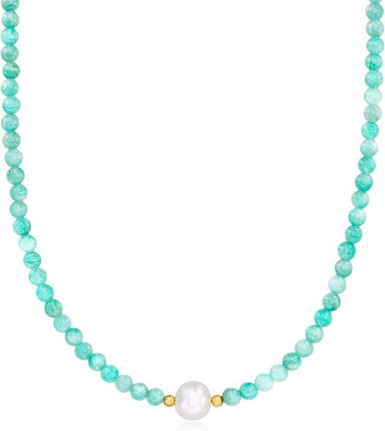 Ross-Simons 8.5-9mm Cultured Pearl and 4-4.5mm Amazonite Bead Necklace With 18kt Gold Over Sterling in Saudi Arabia