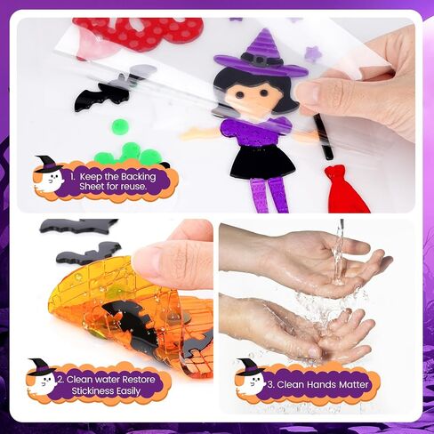 5 قطع من جل ملصقات نوافذ الهالوين، ديكورات للمكتب والفصل الدراسي والثلاجة - ملصقات للنوافذ (ساحرة) in Kuwait