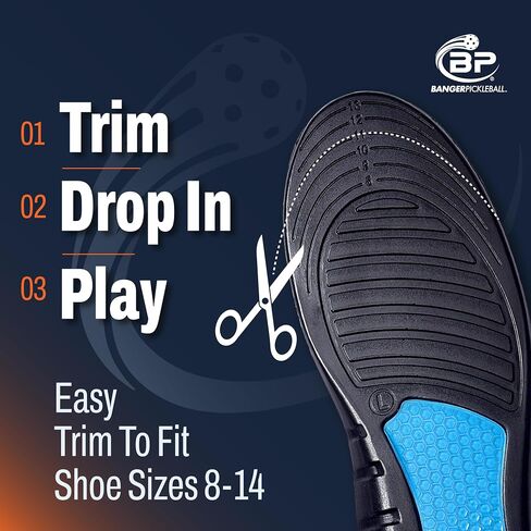 Banger CourtLoc Pickleball Insoles for Men – Low-Profile Arch Support Shoe Inserts, Lateral Stability & Plantar Fasciitis Relief Support – Trim-to-Fit, Moisture-Wicking Court Sport Insole in Saudi Arabia