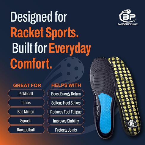 Banger CourtLoc Pickleball Insoles for Men – Low-Profile Arch Support Shoe Inserts, Lateral Stability & Plantar Fasciitis Relief Support – Trim-to-Fit, Moisture-Wicking Court Sport Insole in Saudi Arabia