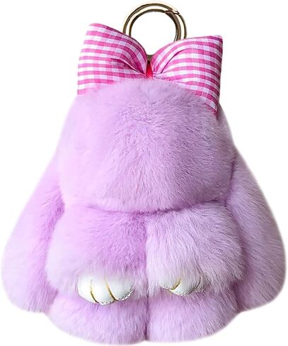Bunny Keychain with Plaid Bow Cute Soft Plush Rabbit Keychain Charm for Bags, Backpacks, Purses Ideal for Women in Saudi Arabia