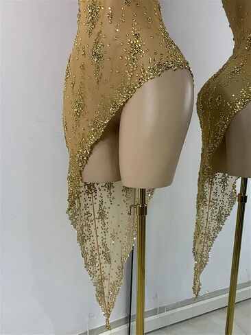 Women's Evening Party Dress Rhinestone Mesh Stretch Performance Gown Birthday Celebration Dress in Saudi Arabia