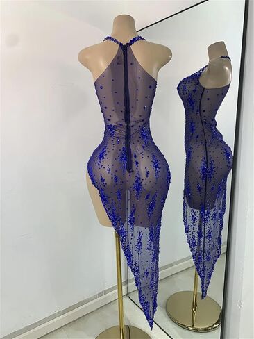 Women's Evening Party Dress Rhinestone Mesh Stretch Performance Gown Birthday Celebration Dress in Saudi Arabia