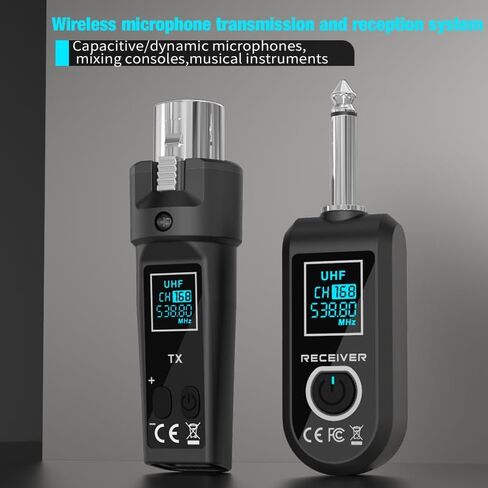 Wireless Microphone Transmitter Receiver 2.4Ghz, XLR Microphone Wireless System, Rechargeable Wireless Mic Adapter for Audio Mixer, Dynamic Mic, Electric Guitar Bass (1 receive + 2transmit) in Kuwait