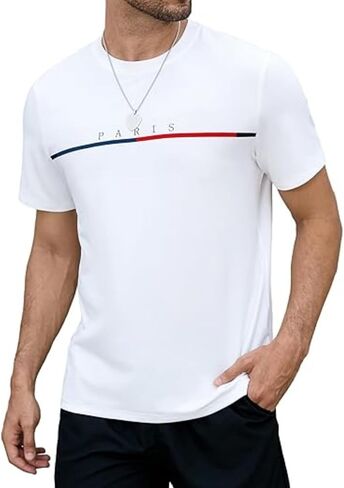 Men's Paris Graphic T-Shirt Quick-Dry Breathable Mesh Tees Letter Printed Short Sleeve Round Neck Casual Design Tops in Saudi Arabia