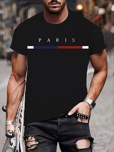 Men's Paris Graphic T-Shirt Quick-Dry Breathable Mesh Tees Letter Printed Short Sleeve Round Neck Casual Design Tops in Saudi Arabia