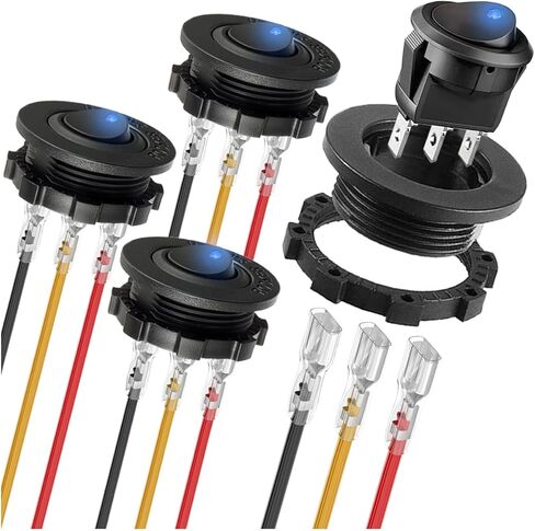 4 قطع مفتاح الروك الدائري DC 12V 20A 24V 10A، مفتاح مضاء أصفر LED SPST 3 دبوس تشغيل 12 فولت DC تبديل التبديل للسيارات والقارب RV مع أسلاك طرفية مغلقة بغطاء دائري in Saudi Arabia