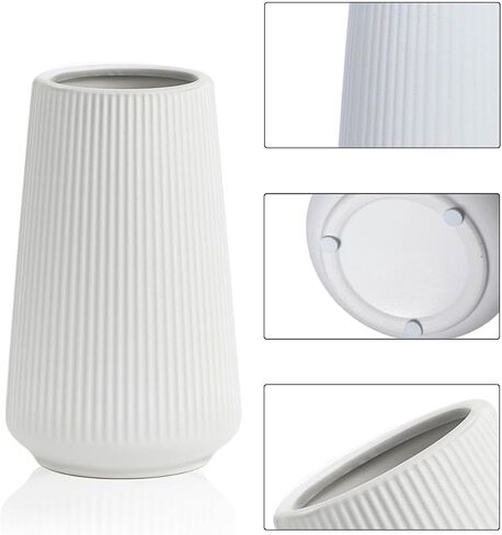 Matte White Ceramic Vase – Frosted Elegant Flower Vase for Pampas Grass, Dried or Fresh Flowers, Modern Minimalist Farmhouse Home Decor for Living Room, Dining Table, Wedding Centerpiece in Saudi Arabia