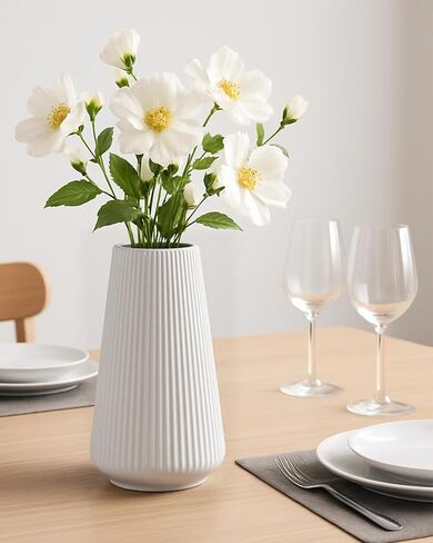Matte White Ceramic Vase – Frosted Elegant Flower Vase for Pampas Grass, Dried or Fresh Flowers, Modern Minimalist Farmhouse Home Decor for Living Room, Dining Table, Wedding Centerpiece in Saudi Arabia