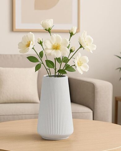 Matte White Ceramic Vase – Frosted Elegant Flower Vase for Pampas Grass, Dried or Fresh Flowers, Modern Minimalist Farmhouse Home Decor for Living Room, Dining Table, Wedding Centerpiece in Saudi Arabia