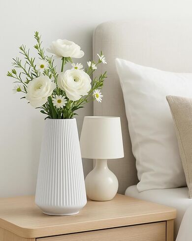 Matte White Ceramic Vase – Frosted Elegant Flower Vase for Pampas Grass, Dried or Fresh Flowers, Modern Minimalist Farmhouse Home Decor for Living Room, Dining Table, Wedding Centerpiece in Saudi Arabia