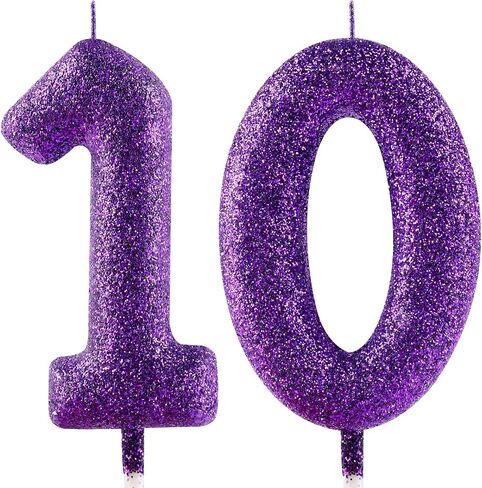 Glitter Purple Birthday Candles,Number 10 Candle,Happy 10th Birthday Candles for Girls Cake Topper Decor,2.36inch Number Candle Party Celebration Anniversary Decoration in Saudi Arabia