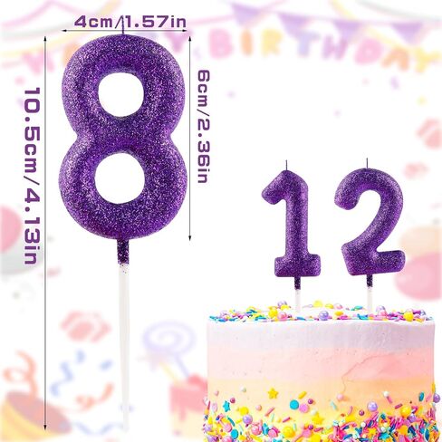 Glitter Purple Birthday Candles,Number 10 Candle,Happy 10th Birthday Candles for Girls Cake Topper Decor,2.36inch Number Candle Party Celebration Anniversary Decoration in Saudi Arabia