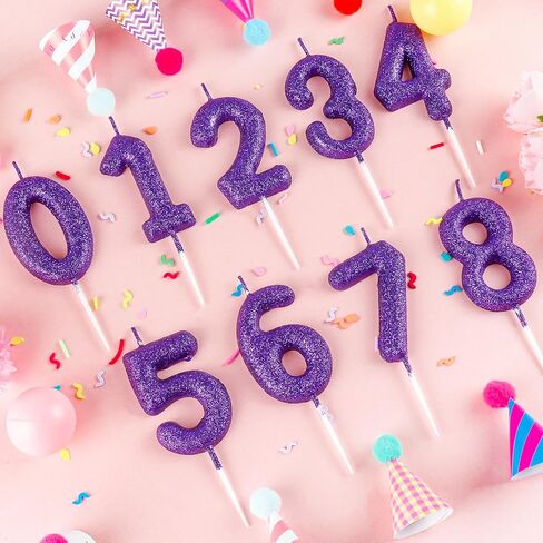 Glitter Purple Birthday Candles,Number 10 Candle,Happy 10th Birthday Candles for Girls Cake Topper Decor,2.36inch Number Candle Party Celebration Anniversary Decoration in Saudi Arabia