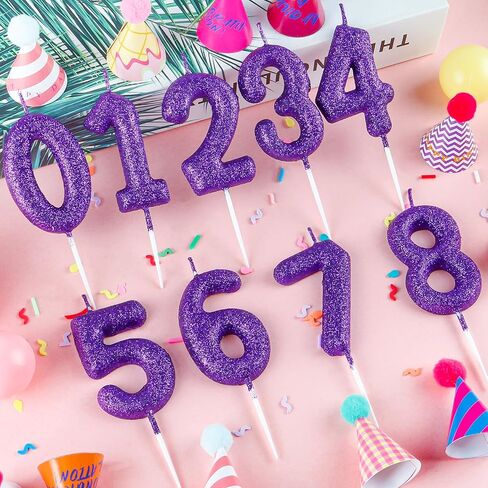 Glitter Purple Birthday Candles,Number 10 Candle,Happy 10th Birthday Candles for Girls Cake Topper Decor,2.36inch Number Candle Party Celebration Anniversary Decoration in Saudi Arabia