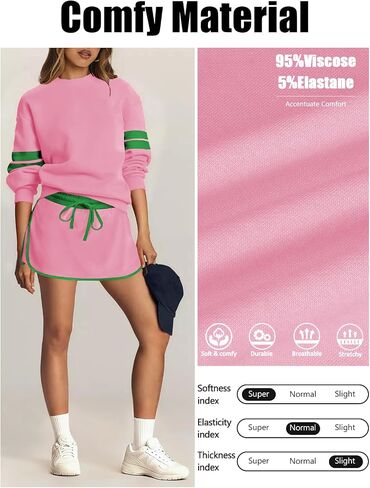 Women's Striped Sweatsuits 2 Piece Set Crewneck Sweatshirt Skort Sets Fall Athletic Tennis Golf Matching Outfits in Saudi Arabia