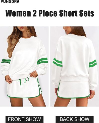 بدلات رياضية مخططة للنساء مكونة من قطعتين سويت شيرت بياقة دائرية مجموعات سكورت خريف رياضي تنس جولف ملابس متطابقة in Kuwait