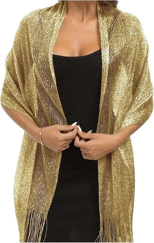 MakeMeChic Women's Metallic Tassel Trim Scarf Sparkly Party Elegant Shawls and Wraps in Saudi Arabia
