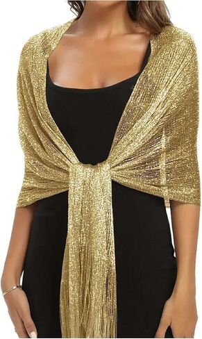 MakeMeChic Women's Metallic Tassel Trim Scarf Sparkly Party Elegant Shawls and Wraps in Saudi Arabia