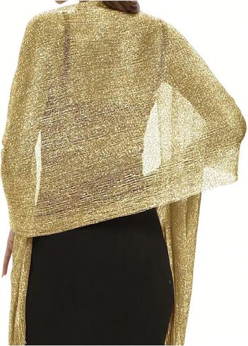 MakeMeChic Women's Metallic Tassel Trim Scarf Sparkly Party Elegant Shawls and Wraps in Saudi Arabia