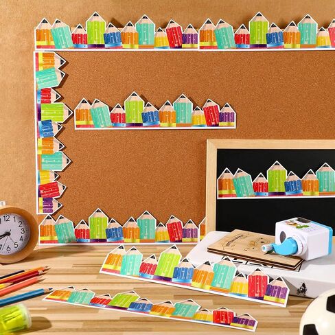60 Pack 59ft Pencil Bulletin Board Border Classroom Rainbow Bulletin Borders Colorful Bulletin Board Trim Rustic Pencils Border and 100 Pcs Glue Points for School Classroom Chalkboard Desks Home Decor in Saudi Arabia