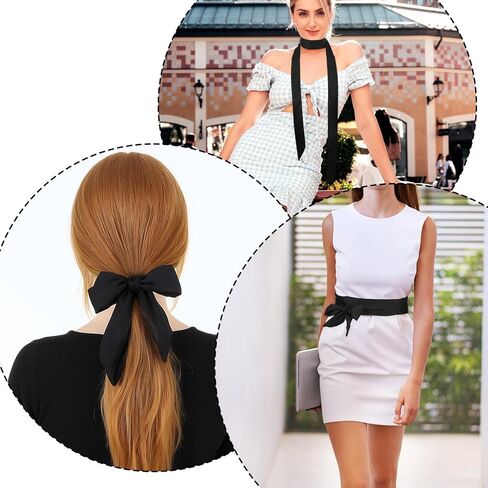 Soft Black Scarf for Women Dress, 76Inch Long Solid Ribbon Chiffon Decorative Scarves Necklace Neck Scarf Dress Belt for Hairband Hat Handbag Necktie in Kuwait