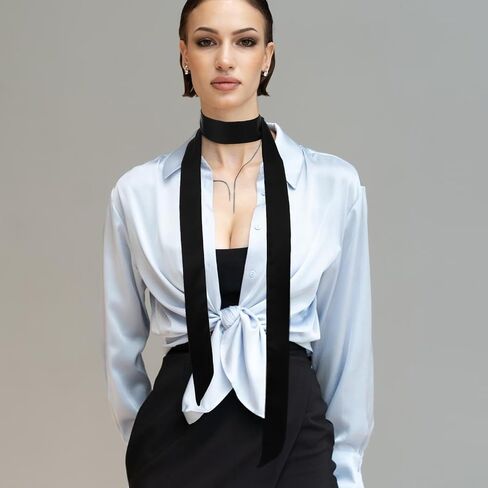 Soft Black Scarf for Women Dress, 76Inch Long Solid Ribbon Chiffon Decorative Scarves Necklace Neck Scarf Dress Belt for Hairband Hat Handbag Necktie in Kuwait