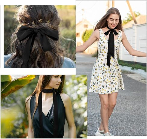 Soft Black Scarf for Women Dress, 76Inch Long Solid Ribbon Chiffon Decorative Scarves Necklace Neck Scarf Dress Belt for Hairband Hat Handbag Necktie in Kuwait
