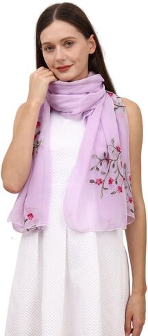 Flower Embroidered Silk Chiffon Hijab Head Scarf Shawl Wrap for Muslim Women Lightweight in Saudi Arabia