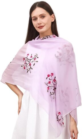 Flower Embroidered Silk Chiffon Hijab Head Scarf Shawl Wrap for Muslim Women Lightweight in Saudi Arabia