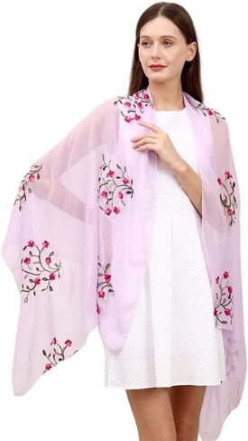 Flower Embroidered Silk Chiffon Hijab Head Scarf Shawl Wrap for Muslim Women Lightweight in Saudi Arabia