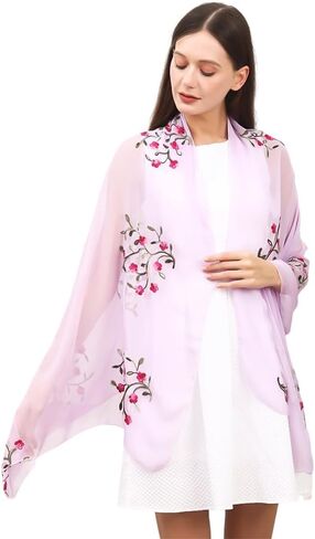 Flower Embroidered Silk Chiffon Hijab Head Scarf Shawl Wrap for Muslim Women Lightweight in Saudi Arabia
