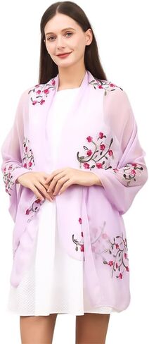 Flower Embroidered Silk Chiffon Hijab Head Scarf Shawl Wrap for Muslim Women Lightweight in Saudi Arabia