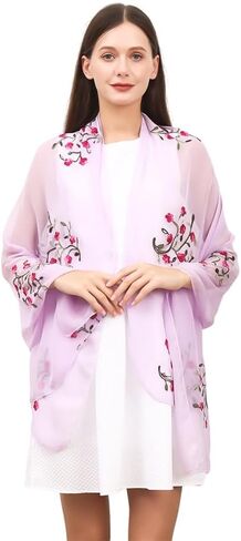 Flower Embroidered Silk Chiffon Hijab Head Scarf Shawl Wrap for Muslim Women Lightweight in Saudi Arabia