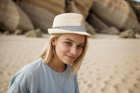 Summer Panama Straw Fedora Hats for Men Women Trilby Hat Foldable Roll Up Short Brim Panama Beach Hat Topper Beige in Saudi Arabia