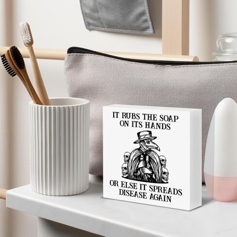 Gothic Bathroom Sign Decor Wash Your Hands Black Wood Block Sign for Bathroom Restroom Toilet Decoration in Saudi Arabia